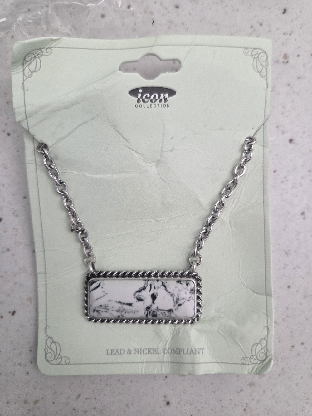 Icon Collection Silver Marbled Bar Pendant Necklace